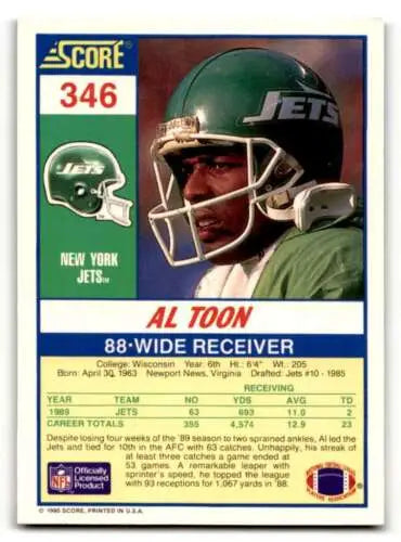 Al Toon 1990 Score #346 New York Jets football card with original gloss finish