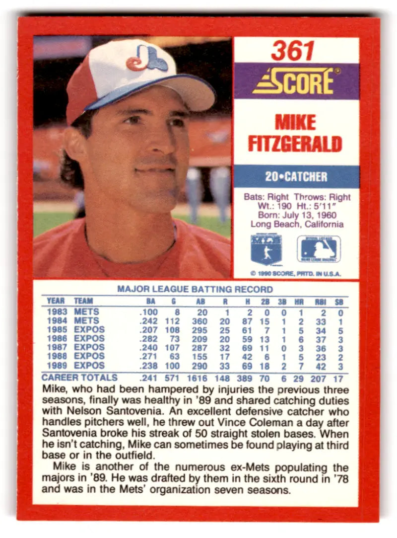 1990 Score #361 Mike Fitzgerald NM-MT Expos ID:70045 - Trading Cards