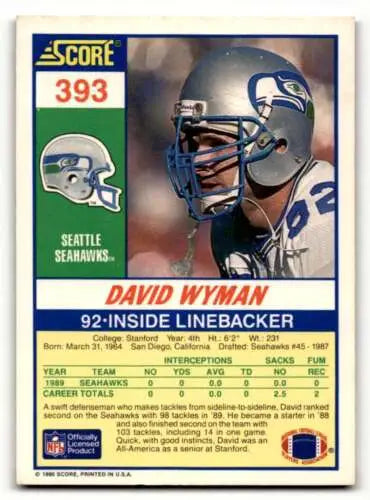 David Wyman Seattle Seahawks football card with original gloss in EX/NM condition