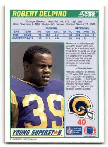 Robert Delpino Los Angeles Rams football card 1990 Score #40 original gloss NM-MT