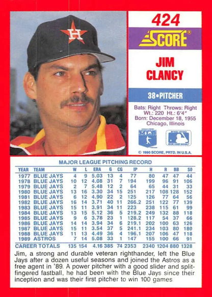 Jim Clancy Houston Astros Baseball Card featuring player in black cap with logo