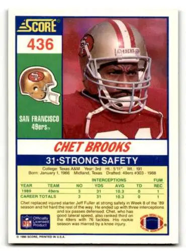 Chet Brooks San Francisco 49ers football card with original gloss, 1990 Score #436