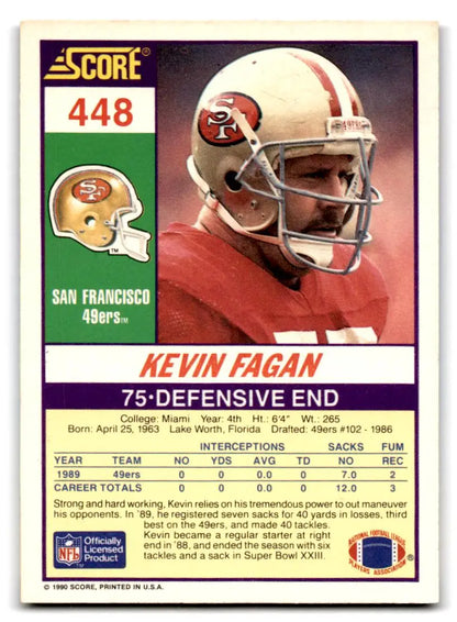 1990 Score #448 Kevin Fagan - Trading Card