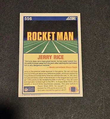 Jerry Rice trading card featuring Rocket Man from 1990 Score #556 San Francisco 49ers