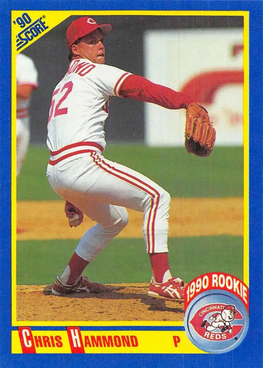 Chris Hammond pitching in mid-delivery on Cincinnati Reds Baseball Card 1990 Score #629