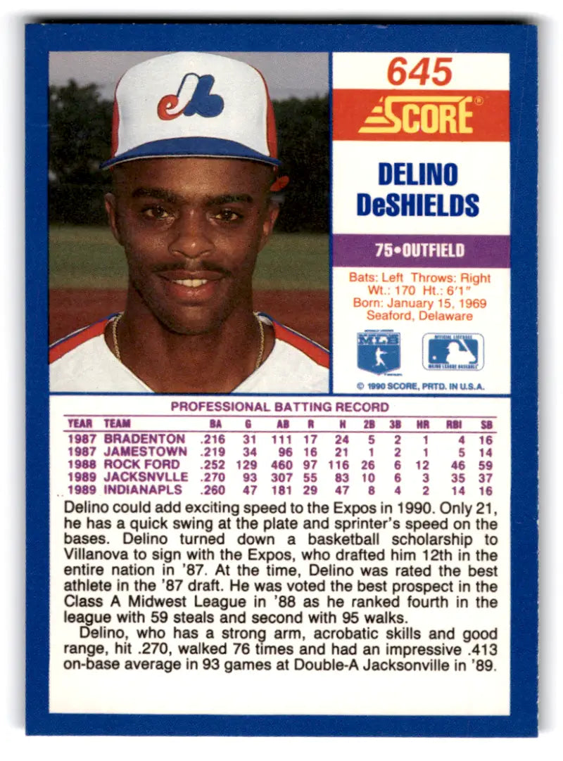1990 Score #645 Delino DeShields NM-MT RC Rookie Expos ID:70072 - Trading Cards