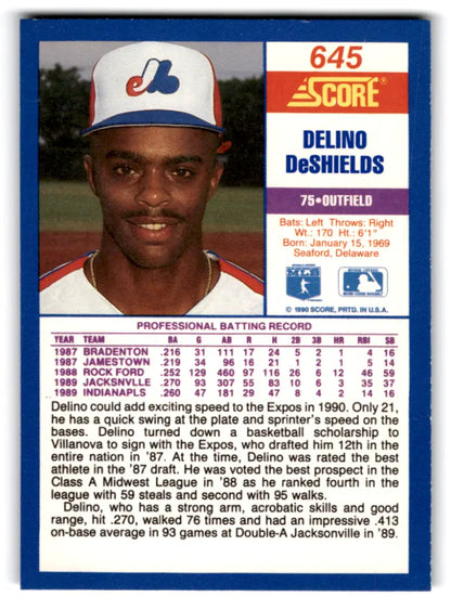 1990 Score #645 Delino DeShields NM-MT RC Rookie Expos ID:70072 - Trading Cards