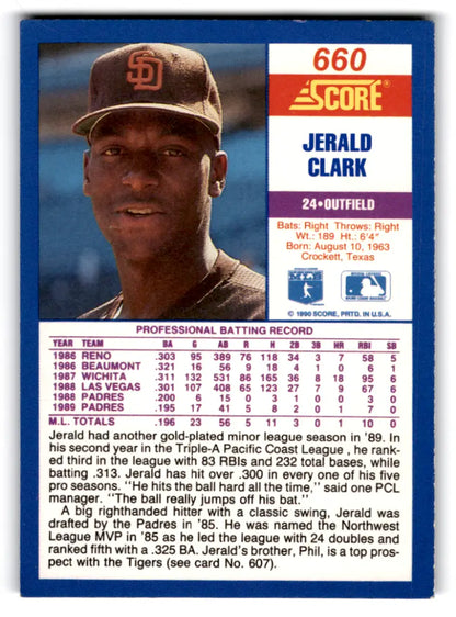 1990 Score #660 Jerald Clark NM-MT Padres ID:70046 - Trading Cards