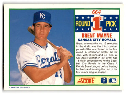 1990 Score #664 Brent Mayne NM-MT RC Rookie Royals ID:70083 - Trading Card