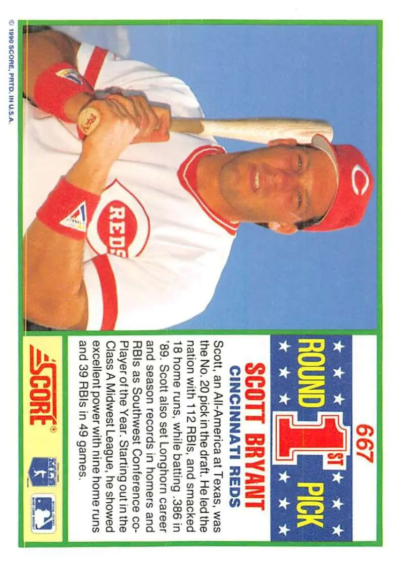 Scott Bryant Cincinnati Reds baseball card in white uniform with red cap