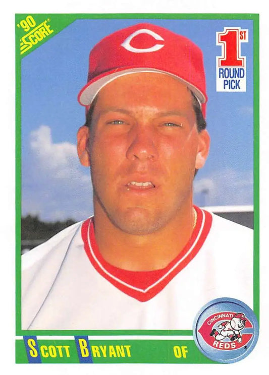 Cincinnati Reds baseball card of Scott Bryant in red cap and white uniform
