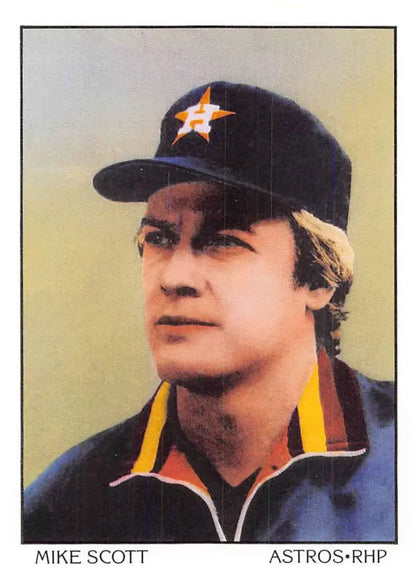 Mike Scott in Houston Astros cap and jacket on 1990 Score baseball card