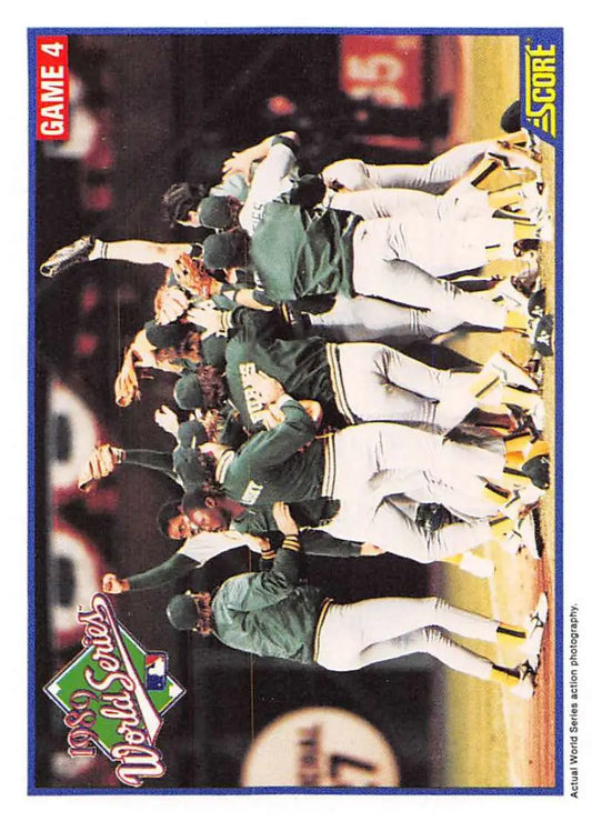 Oakland Athletics celebrate in green and white uniforms on a baseball card