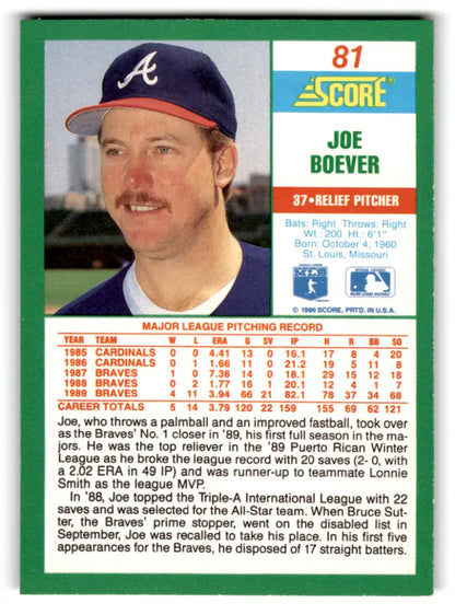 1990 Score #81 Joe Boever NM-MT Braves ID:70055 - Trading Cards