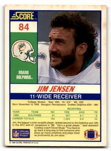 Jim Jensen Miami Dolphins football card with original gloss in EX/NM condition