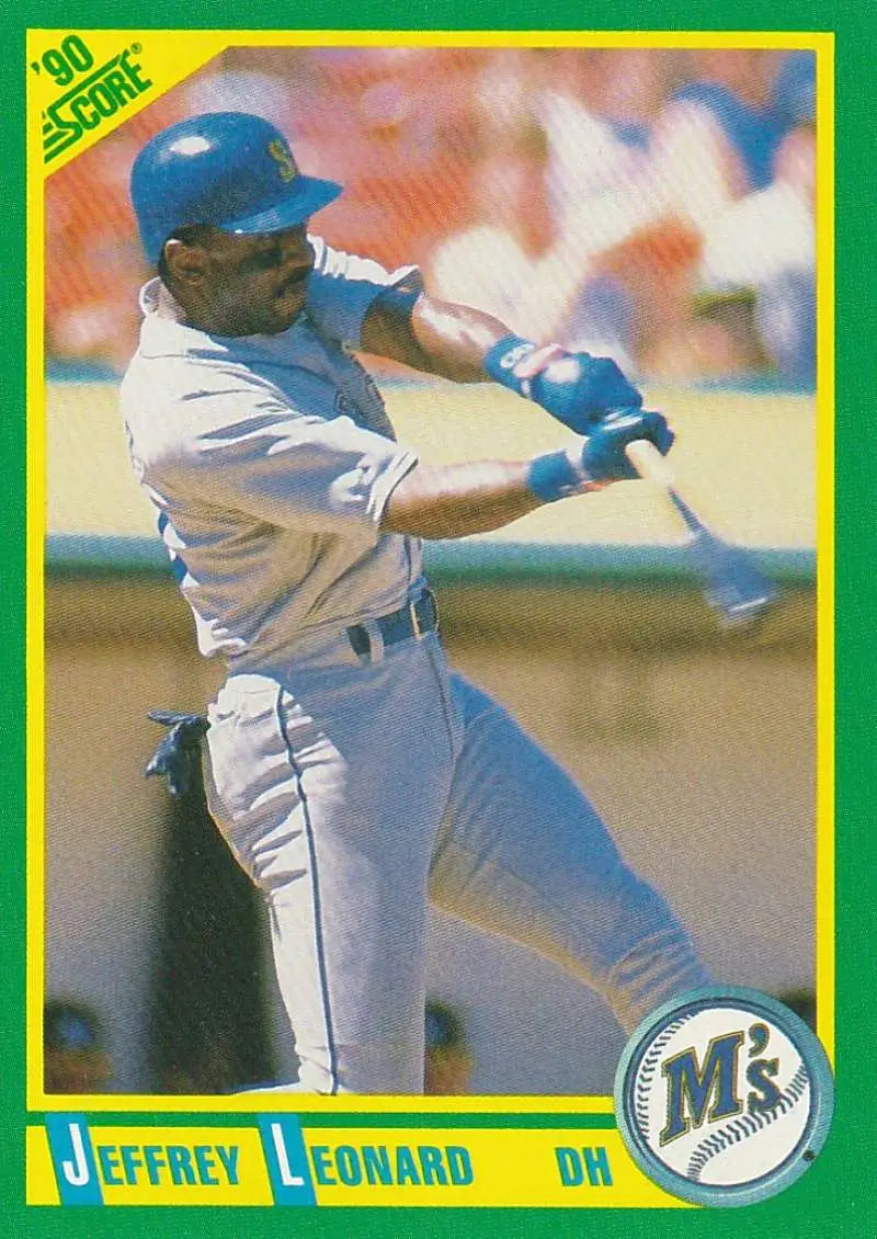 Jeffrey Leonard swinging bat in Seattle Mariners baseball card 1990 Score #98