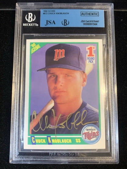 Chuck Knoblauch autographed baseball card from 1990 Score chuck Knoblauch collection