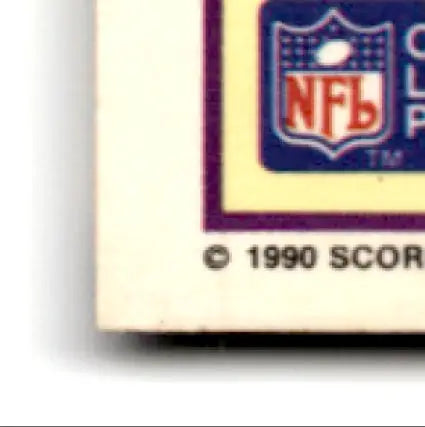 Corner of 1990 Score Football Jerry Rice trading card with NFL shield logo