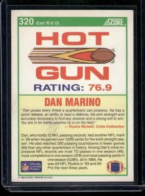 1990 Score Hot Gun Dan Marino #320 Football - Football Card