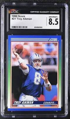 Graded 1990 Score Troy Aikman football card in CGC 8.5 for sale