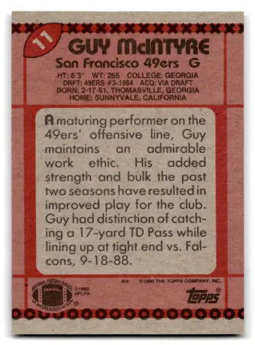 Guy McIntyre football card 1990 Topps NM original gloss mint 49ers collectible