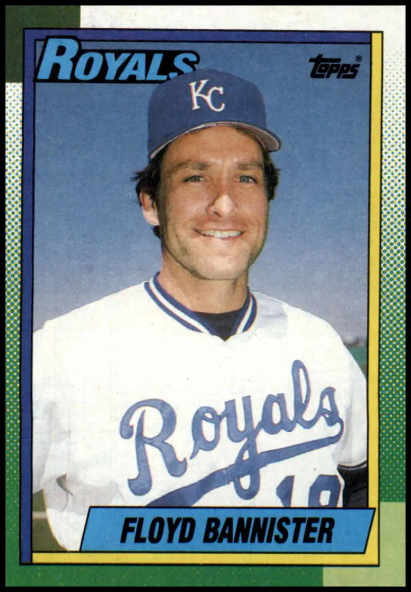 Topps baseball card of Kansas City Royals player in white jersey and blue cap