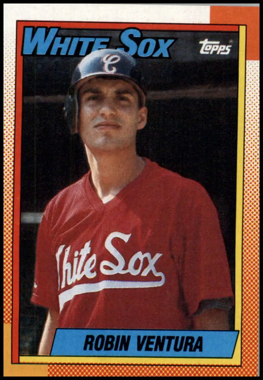 1990 Topps #121 Robin Ventura Chicago White Sox baseball card in red uniform