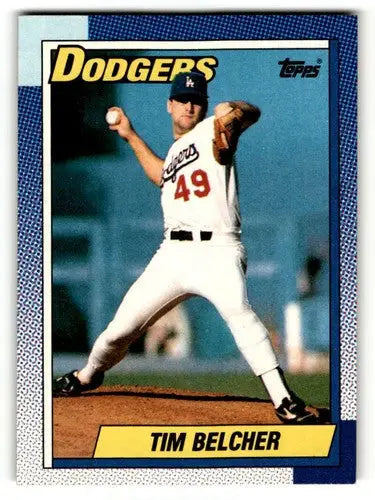 Tim Belcher baseball card with original gloss from 1990 Topps #173 Los Angeles Dodgers