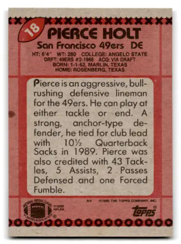 Pierce Holt 1990 Topps #18 NM mint RC rookie football card with original gloss