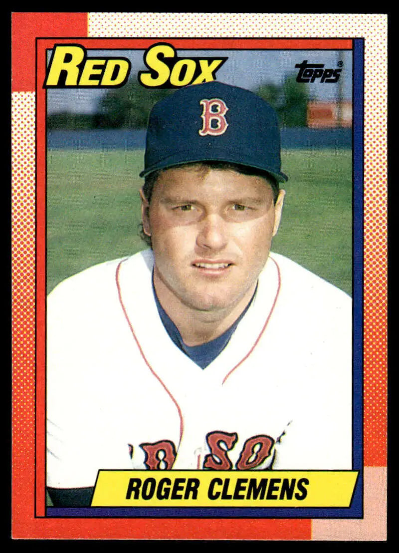 1990 Topps Roger Clemens Baseball Card featuring Boston Red Sox in home uniform