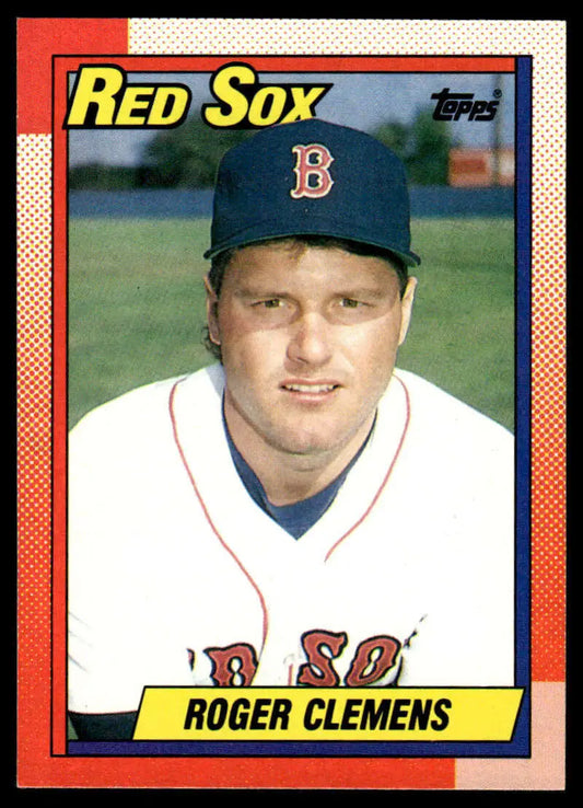 1990 Topps Roger Clemens Baseball Card featuring Boston Red Sox in home uniform