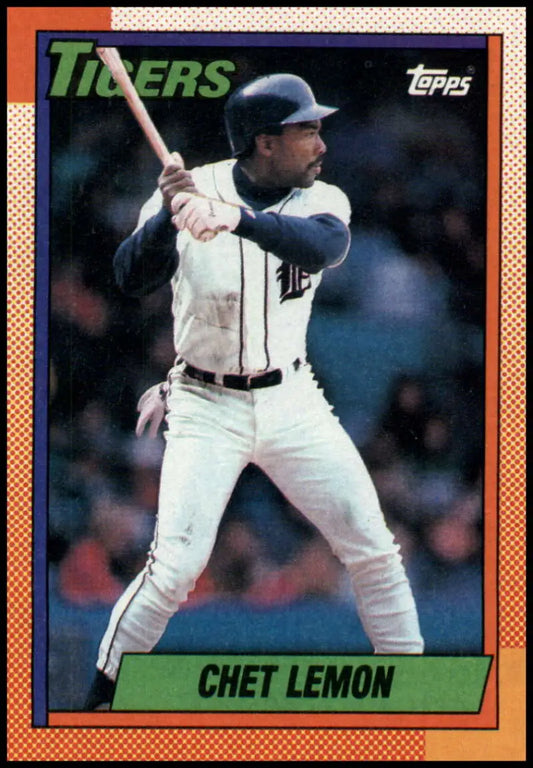 Chet Lemon at bat on a 1990 Topps Detroit Tigers baseball card