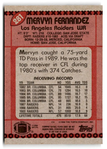 1990 Topps #281b Mervyn Fernandez - Trading Card
