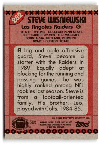 1990 Topps #282b Steve Wisniewski - Trading Card