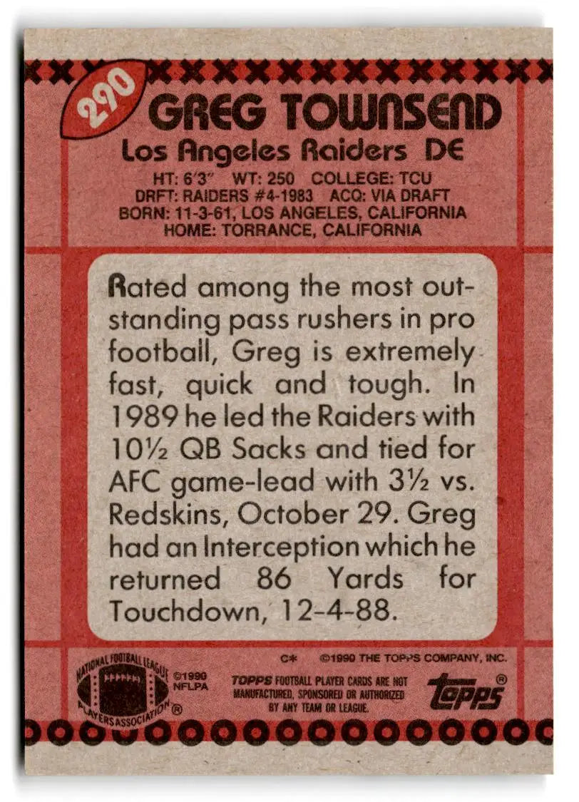 1990 Topps #290b Greg Townsend - Trading Cards