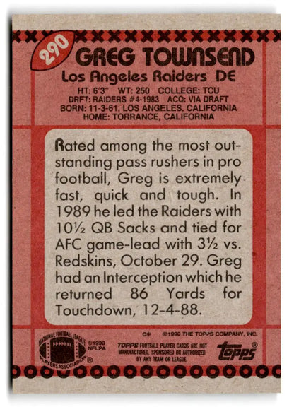 1990 Topps #290b Greg Townsend - Trading Cards