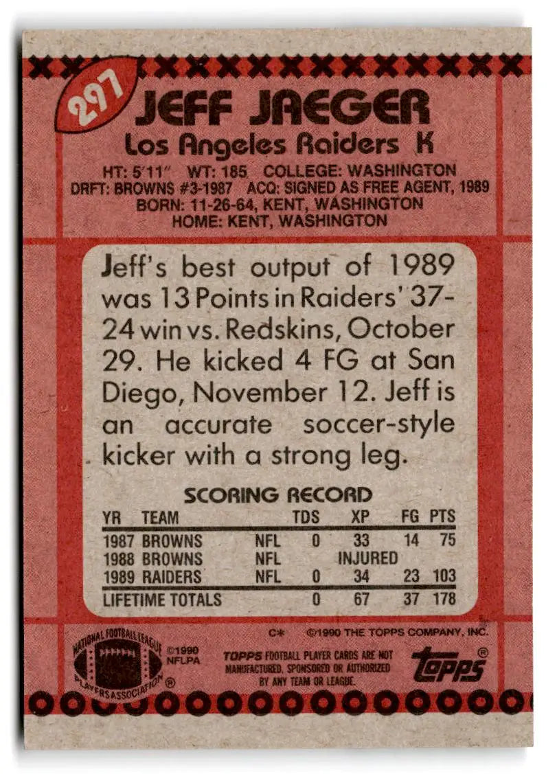 1990 Topps #297b Jeff Jaeger - Trading Card