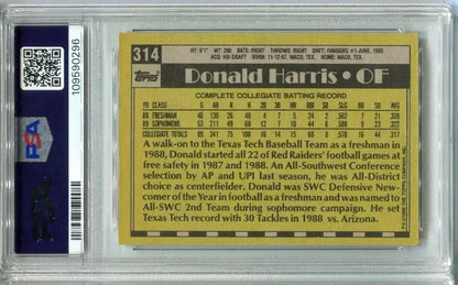 Graded Donald Harris Texas Rangers baseball card from 1990 TOPPS #314 PSA 7