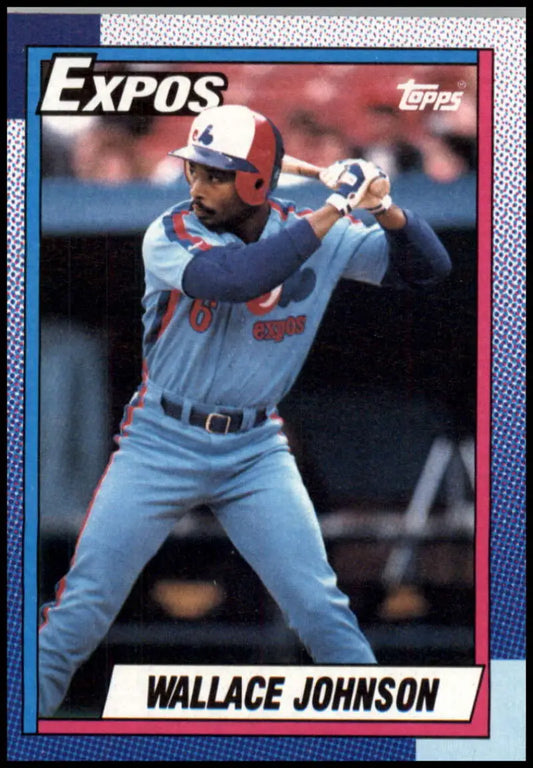 Montreal Expos Wallace Johnson batting in powder blue on 1990 Topps baseball card