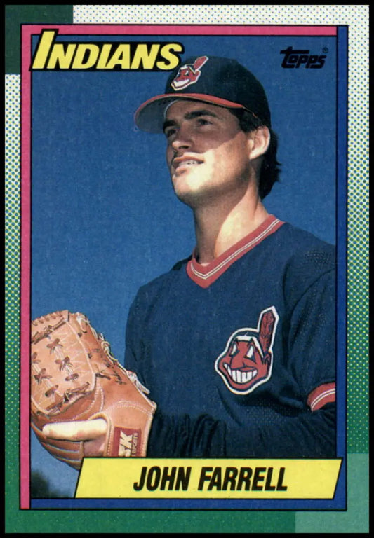 1990 Topps baseball card featuring John Farrell of the Cleveland Indians in navy uniform