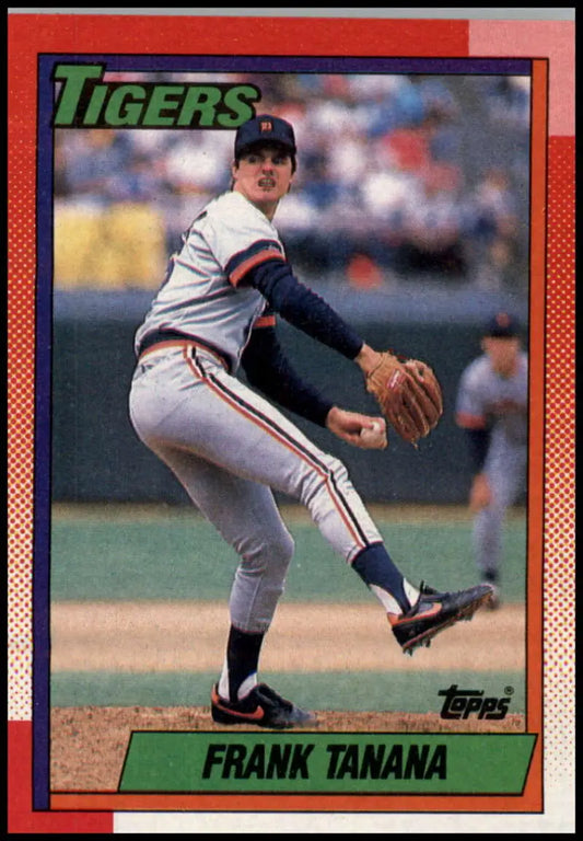 Baseball card of Frank Tanana delivering a pitch for the Detroit Tigers
