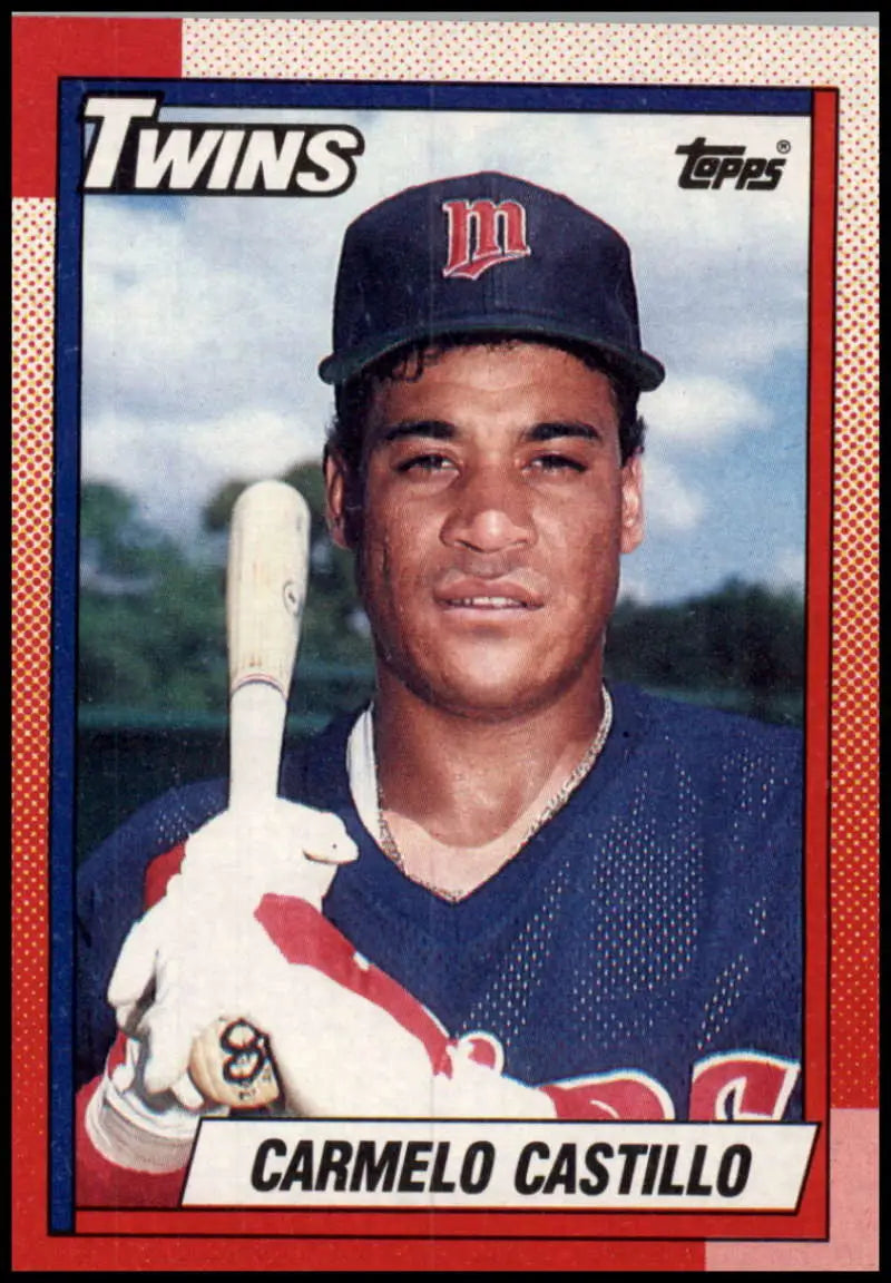 1990 Topps #427 Carmen Castillo Baseball Card of Minnesota Twins in navy uniform