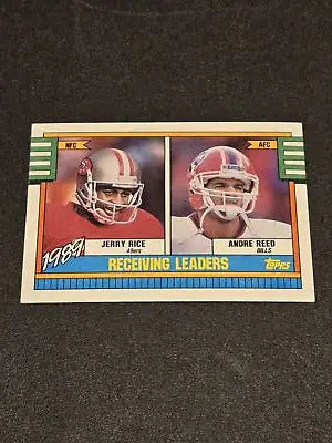 1989 Topps football card featuring Jerry Rice and Andre Reed as receiving leaders
