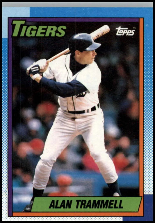 Alan Trammell at bat in home uniform on 1990 Topps Detroit Tigers Baseball Card
