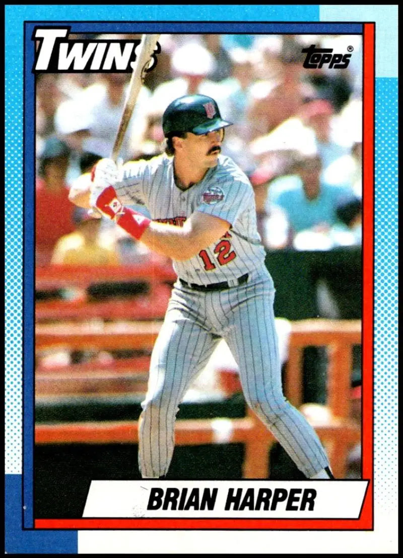 1990 Topps Baseball Card featuring Brian Harper of the Minnesota Twins at bat