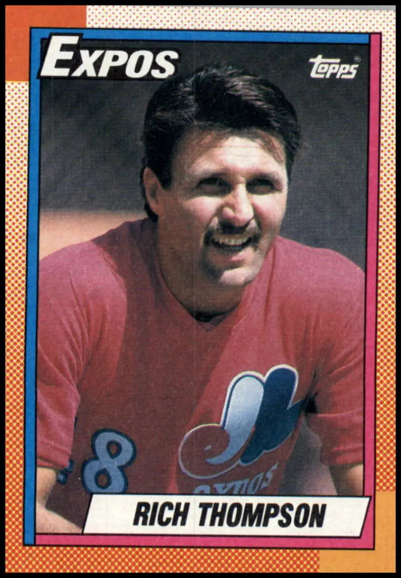 1990 Topps Rich Thompson Montreal Expos Baseball Card in red jersey with logo