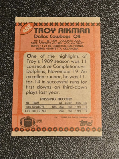 Troy Aikman football card from 1990 Topps Collector’s Edition Tiffany series