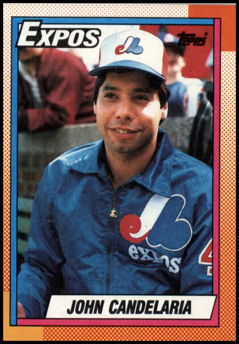 1990 Topps baseball card of John Candelaria with Montreal Expos jacket and cap