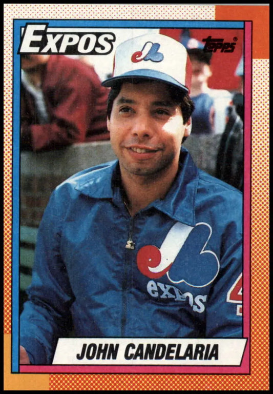 1990 Topps baseball card of John Candelaria with Montreal Expos jacket and cap