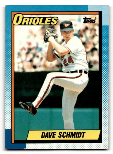 Original gloss Dave Schmidt baseball card from 1990 Topps #497 Orioles shown